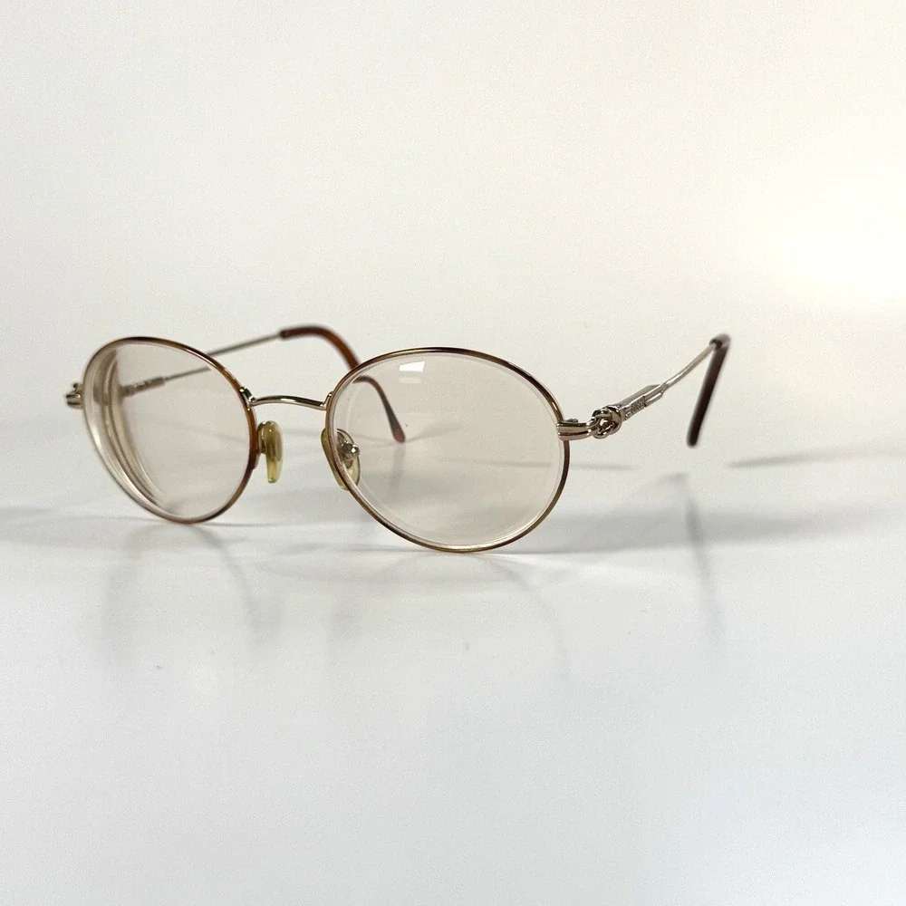 VTG‎ Gucci Knot Round Eyeglasses Frame Only 51-19-132 Metal Gold Womens Full Rim